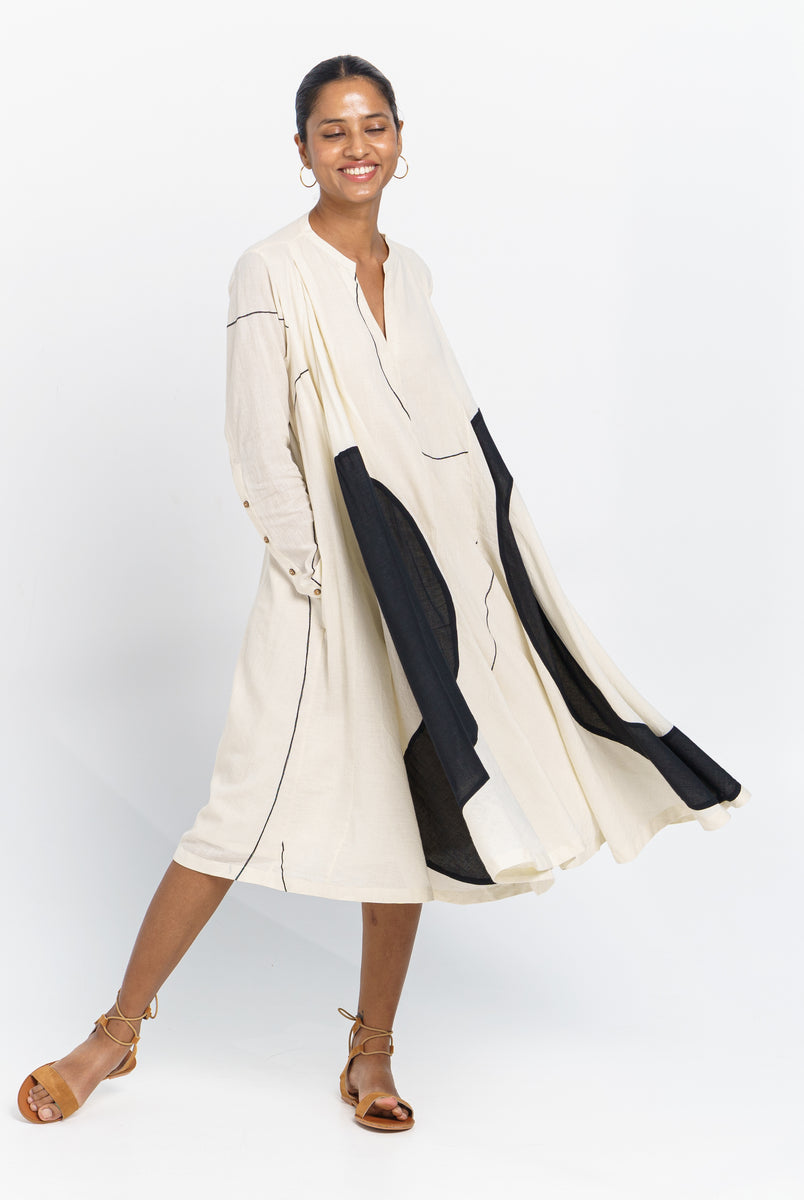 Colour-block Midi Dress 4X / Black & White / Patchwork