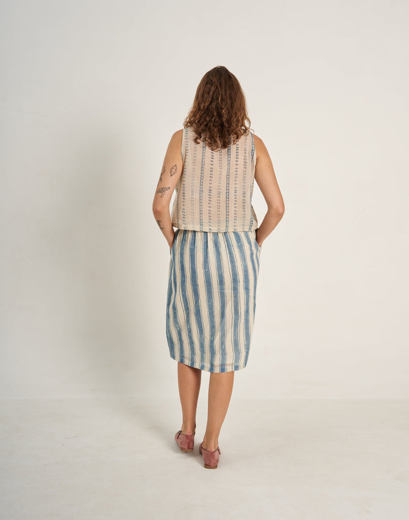 Back Side Indigo Bliss Stripe Summer Skirt for Women At World of Crow