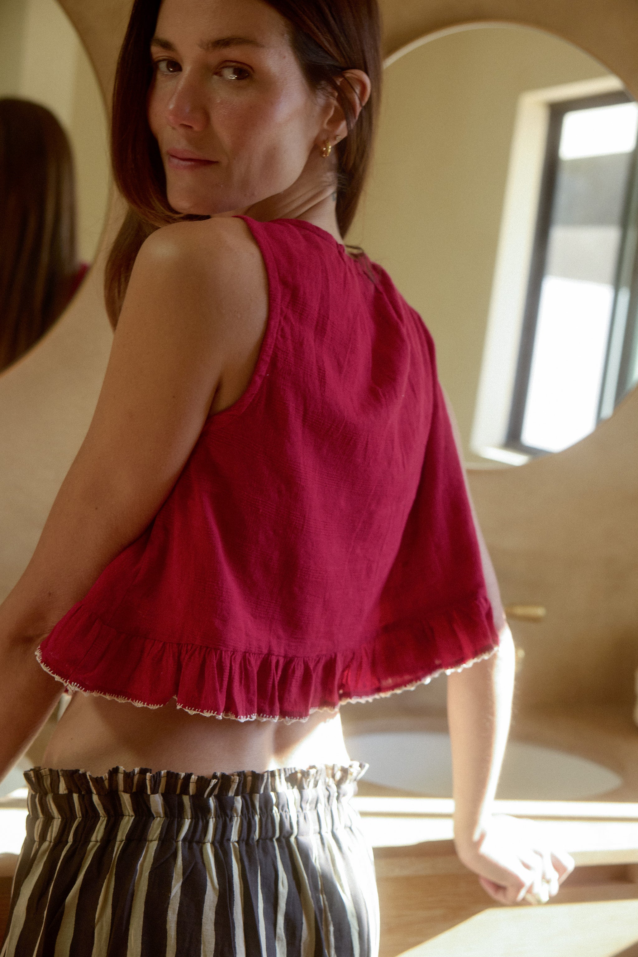トップス Alice check ribbon tops Alice Top – Crimson – World of Crow