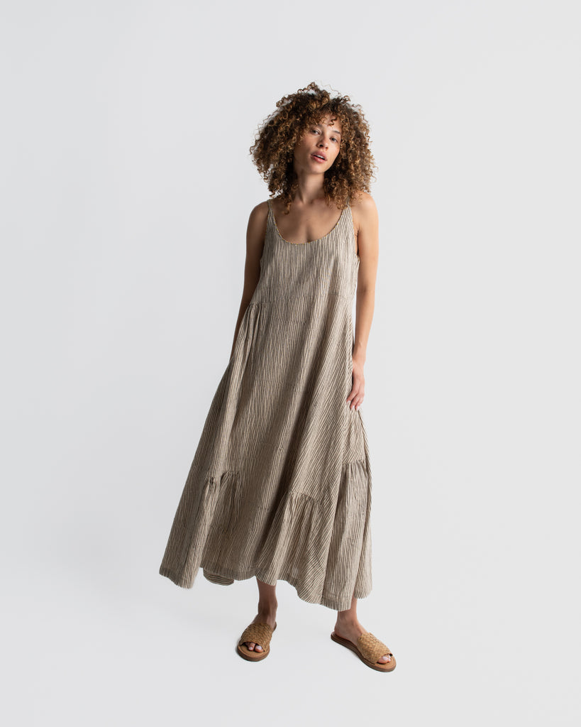 Hand-Block Printed Striped midi dress, good sustainable clothing brands, high quality sustainable clothing, organic dress pants, organic pants, best cotton clothes, cotton cloth shop, green cotton women's clothing, white cotton clothes women, minimalist clothing list, minimalist clothing stores
