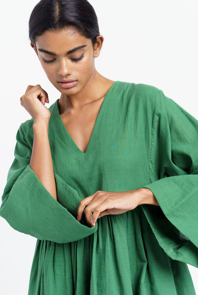 Basil green gathered midi dress – World of Crow