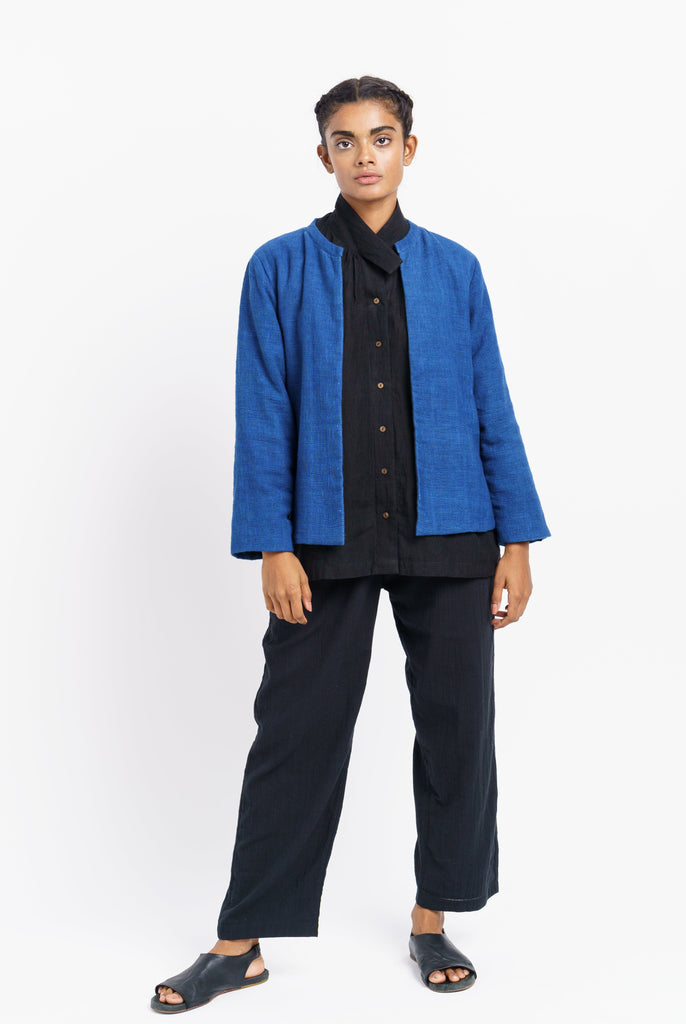 Indigo Casual Jacket, ethical women's fashion, ethically conscious brands, organic cotton chinos, organic cotton clothing Toronto, organic sustainable clothing, the cotton company clothing, all cotton women's clothing, cotton clothing for women, minimal outfits, minimal store