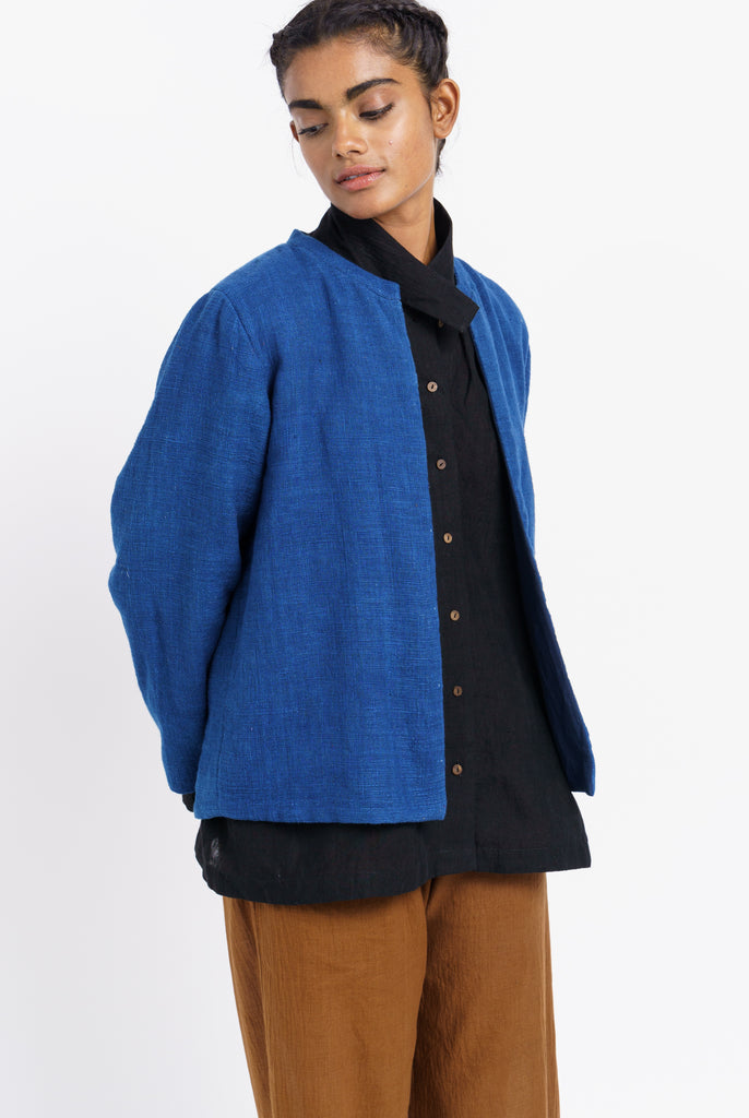 Indigo Casual Jacket, ethical women's fashion, ethically conscious brands, organic cotton chinos, organic cotton clothing Toronto, organic sustainable clothing, the cotton company clothing, all cotton women's clothing, cotton clothing for women, minimal outfits, minimal store