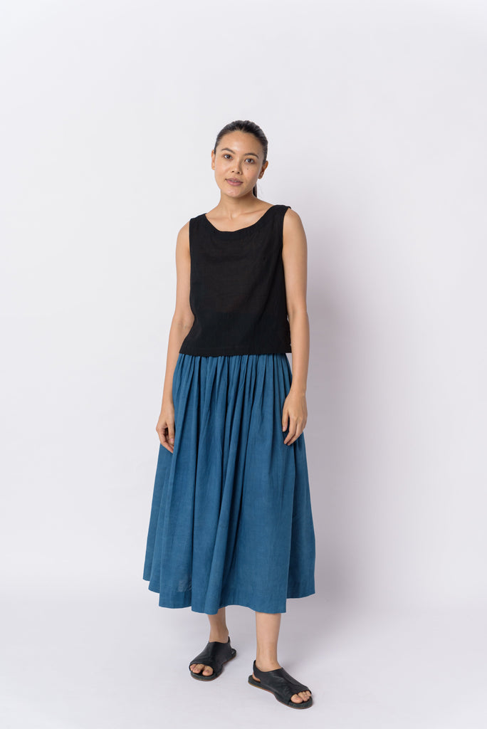 Indigo pleated skirt, conscious clothing brands, conscious fashion brands, organic clothing catalog, organic clothing companies, all natural cotton clothing, best organic cotton clothing, 100 cotton sweatshirt women's, affordable quality women's clothing, black minimalist fashion, casual minimalist fashion