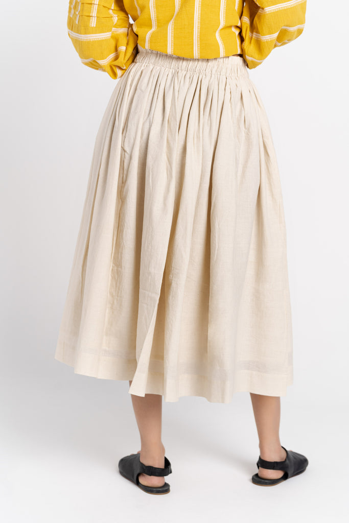 Off white cotton pleated skirt, fair wage clothing, free trade clothing companies, best eco friendly clothing, best eco friendly clothing brands, women's plus size natural fiber clothing, women's quality clothing brands, organic cotton basics, organic cotton chinos, best plain clothing brands, best quality basic clothing