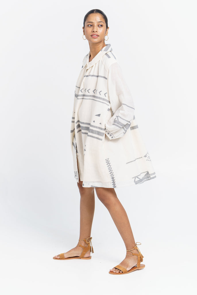 Oversized abstract shirt dress, ethical fashion brands, ethical slow fashion brands, organic sustainable clothing, organic women's pants, all cotton clothing brands, cotton clothing U.S., casual living women's clothing catalog, clothing accessories for women