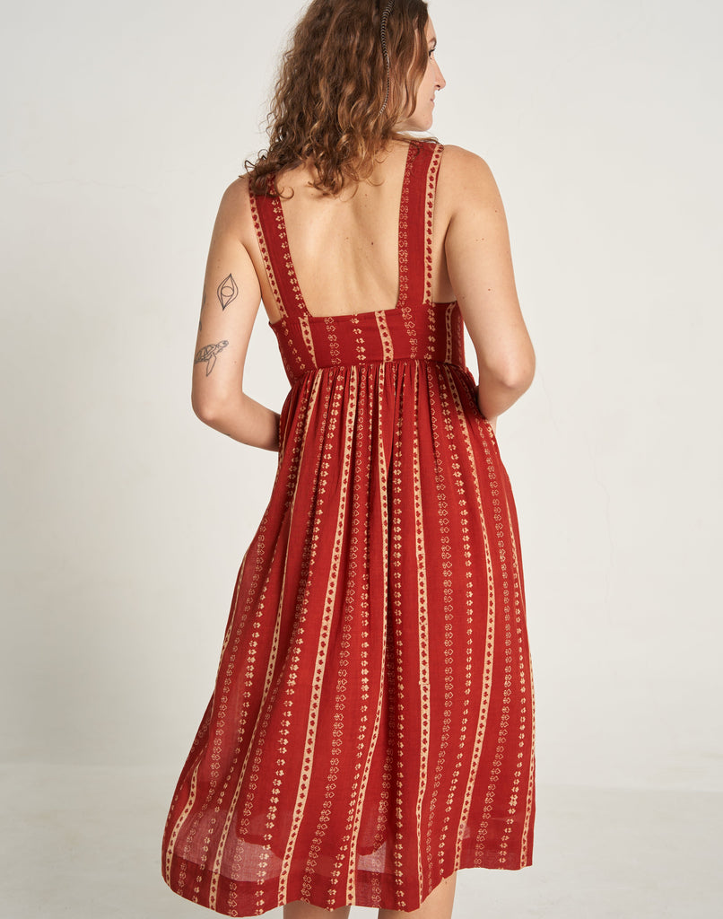 Back Side of Red Blossom Midi Dress for Women At World of Crow