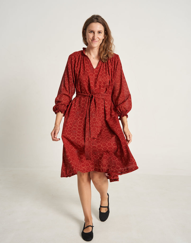 Front Side Ruby Red Oversized Summer Dress For Women At World of Crow