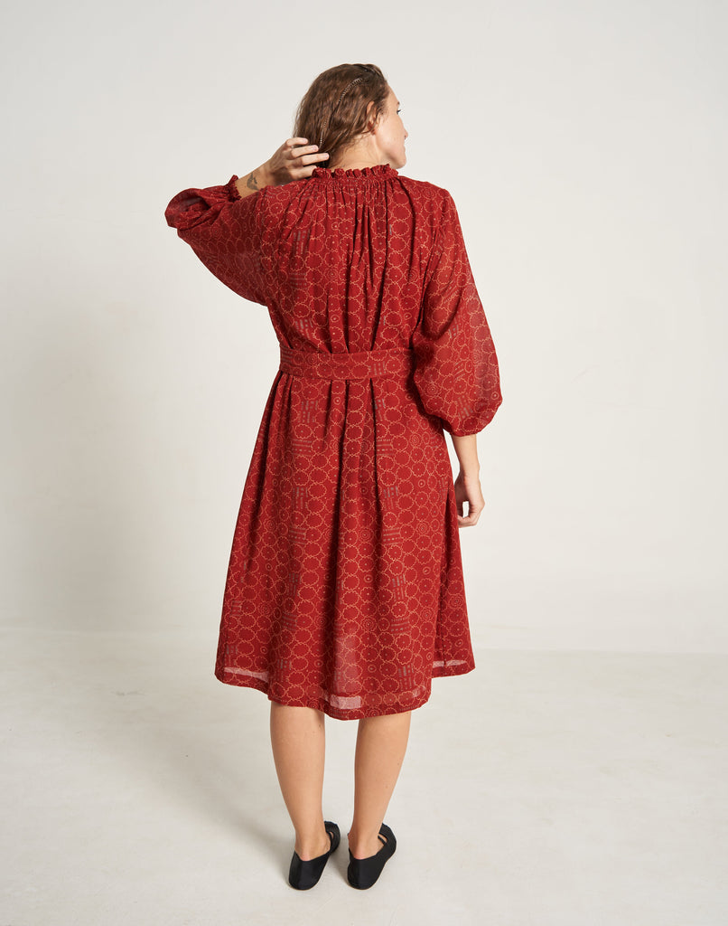 Back Side of Ruby Red Oversized Summer Dress for Women At World of Crow