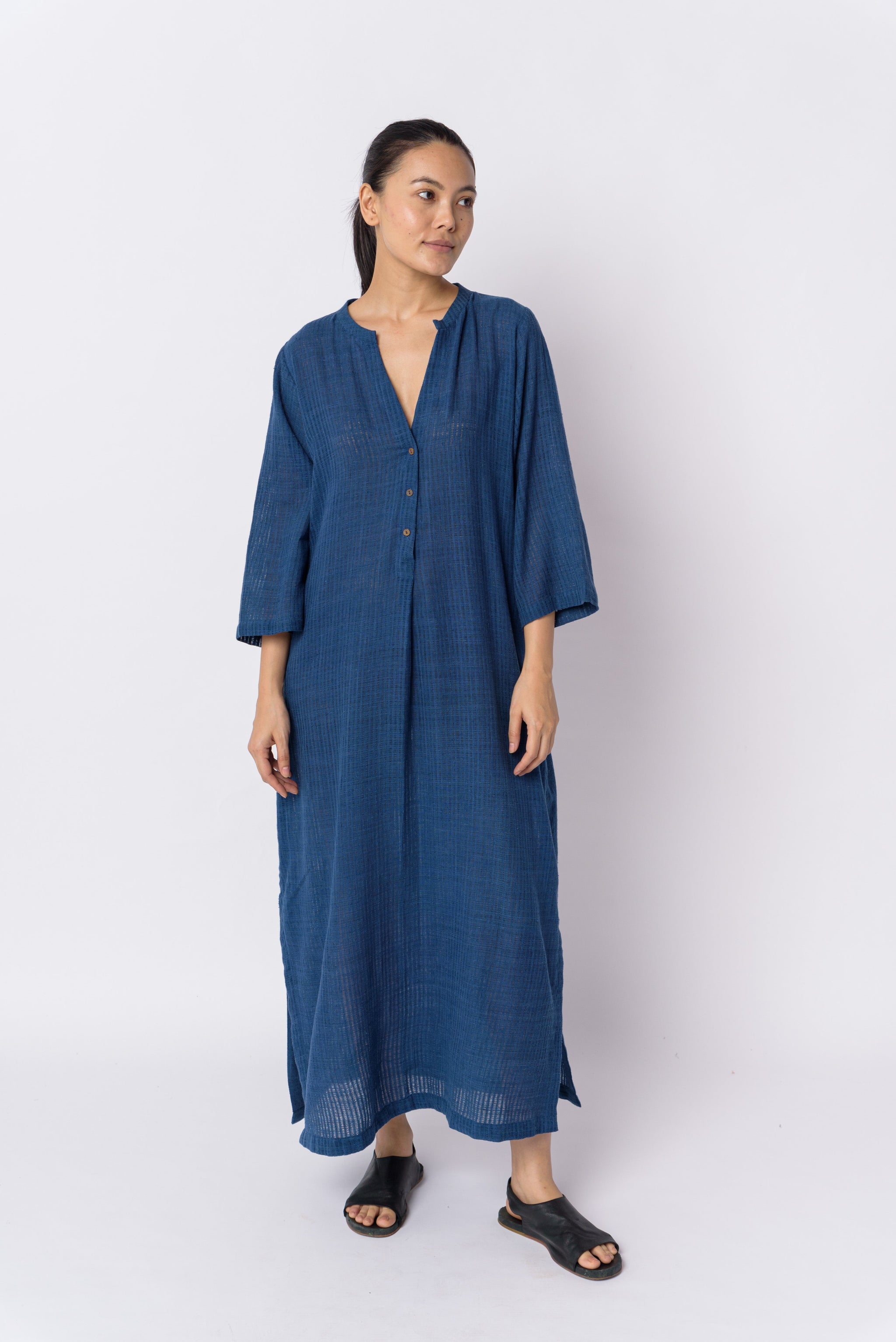 トップス Andequal drawstring tie tunic BLUE Tunic Dress with 3/4 Sleeve | Navy Artisan Paisley UPF 50+